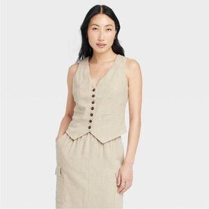 Linen Blend Tailored Suit Vest Top - A New Day
